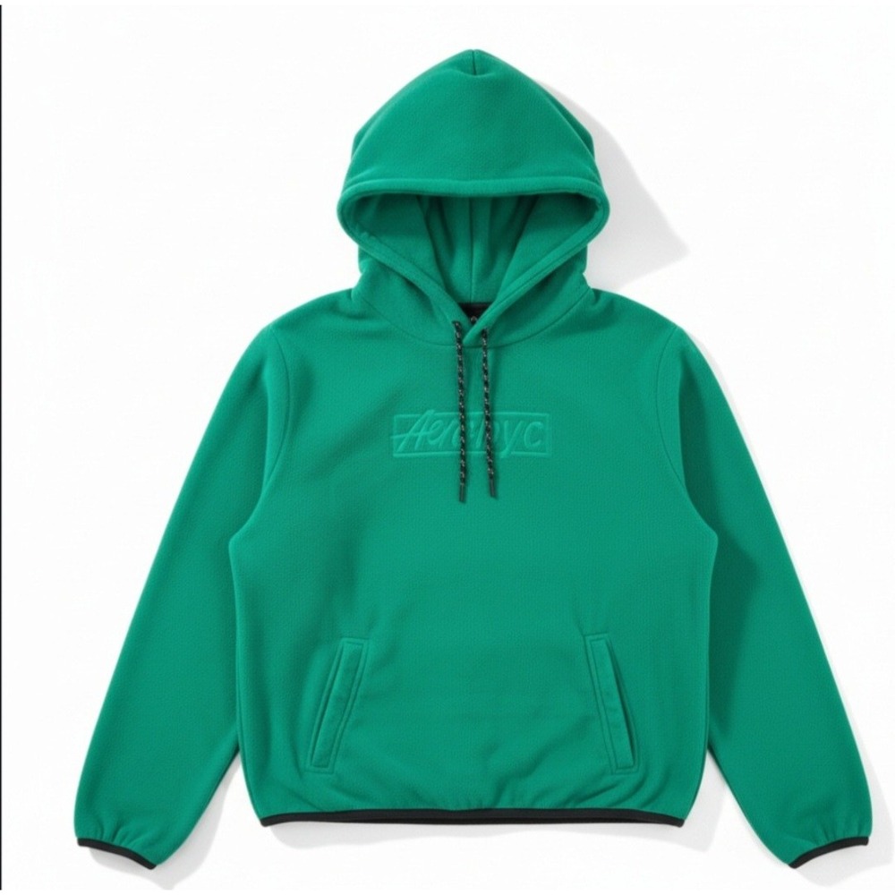 Aero NYC‎ Fleece Box Logo Pullover Hoodie Drawstring Men's Size Large